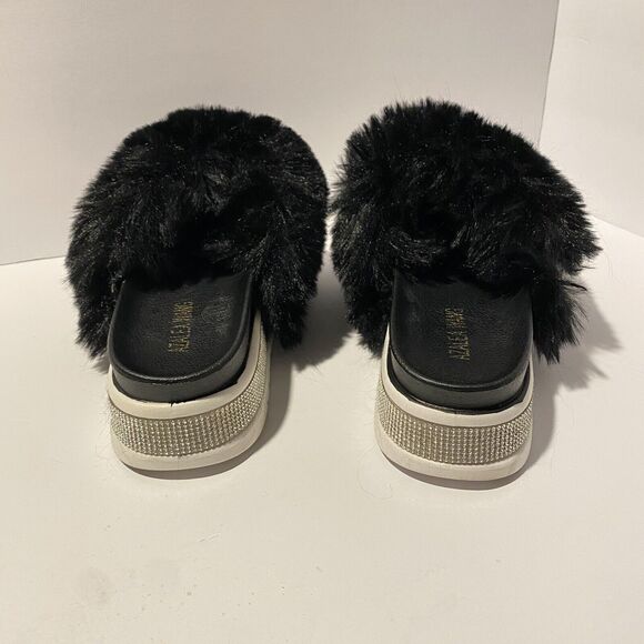 Azalea Wang Rhinestone Fur Slide Sandals Platform Size 7 Chic Glamorous Bling - Picture 2 of 13